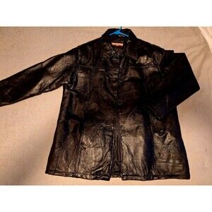 VTG Tudor Court Haband Leather Jacket Womens XL Black Button Stitched Patchwork